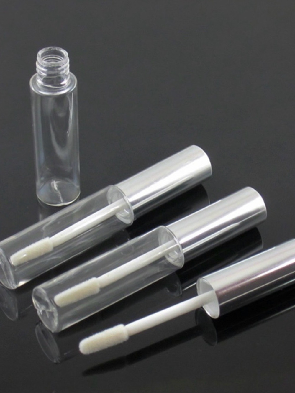 50 Clear Empty Lip Gloss Tubes 8.5ml Silver Caps Wand Applicators DIY Cosmetic